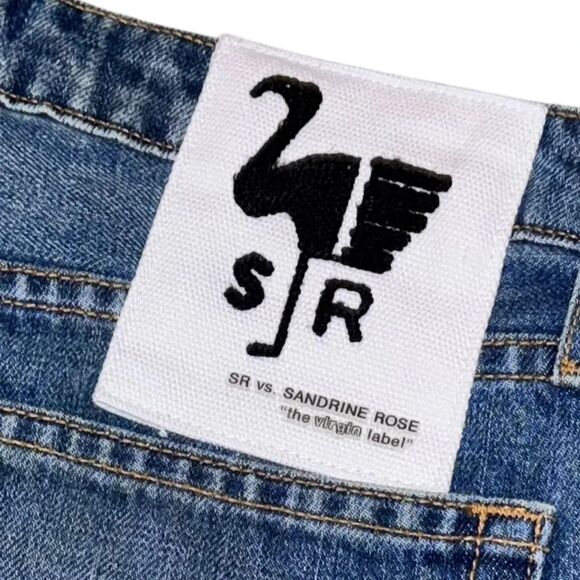 🔥 NWT FREE PEOPLE X SANDRINE ROSE Distressed INDIGO straight leg Jean size 28 - Picture 9 of 12